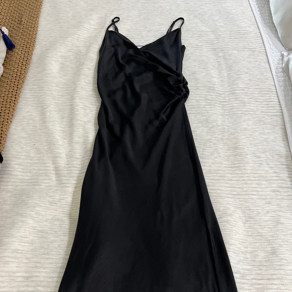 Black Satin Maxi Dress with Slit